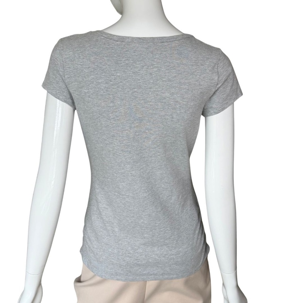 Cache Grey Rhinestone Studded Short Sleeve Tee With Ruched Sides Size Medium - Picture 6 of 7